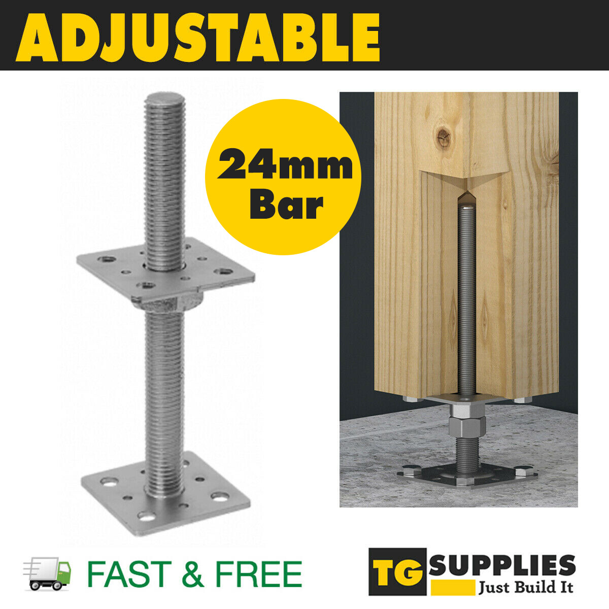 Post Construction Bracket Galvanised Adjustable Post Base - 100-150mm ...