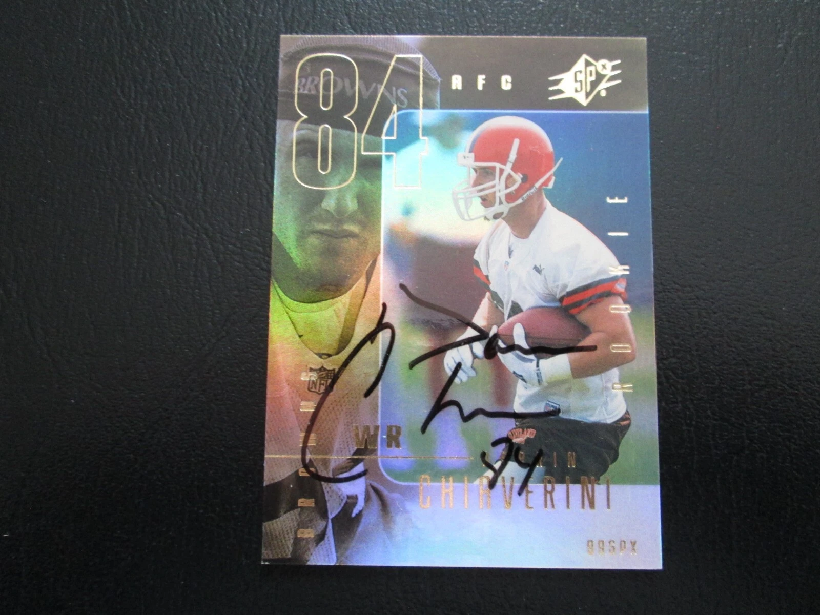 DARRIN CHIAVERINI 99 UPPER DECK SPx AUTOGRAPHED FOOTBALL ROOKIE CARD # 1220/1999