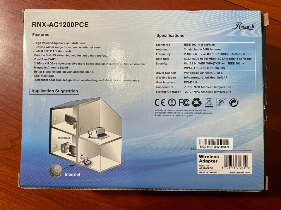 Rosewill AC1200PCE Wireless Dual Band PCI Express Adapter, New Open Box - Image 3 of 4