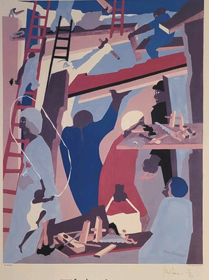 Jacob Lawrence ''The Builders'' National Urban League Poster Signed/Dated 12-18-87