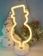 Neon Light Sign,Snowman LED Signs, Battery/USB Powered Warm White 