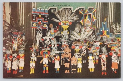 Katchina Dolls Hopi Indians Native American Kodachrome Postcard c1940s
