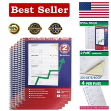 5-Pack Professional Money & Rent Receipt Books - Spiral Bound, Carbonless Copy