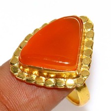 Golden Plated Carnelian Ring US 9 Bold Look Jewelry Fresh Stock Deal AU W290