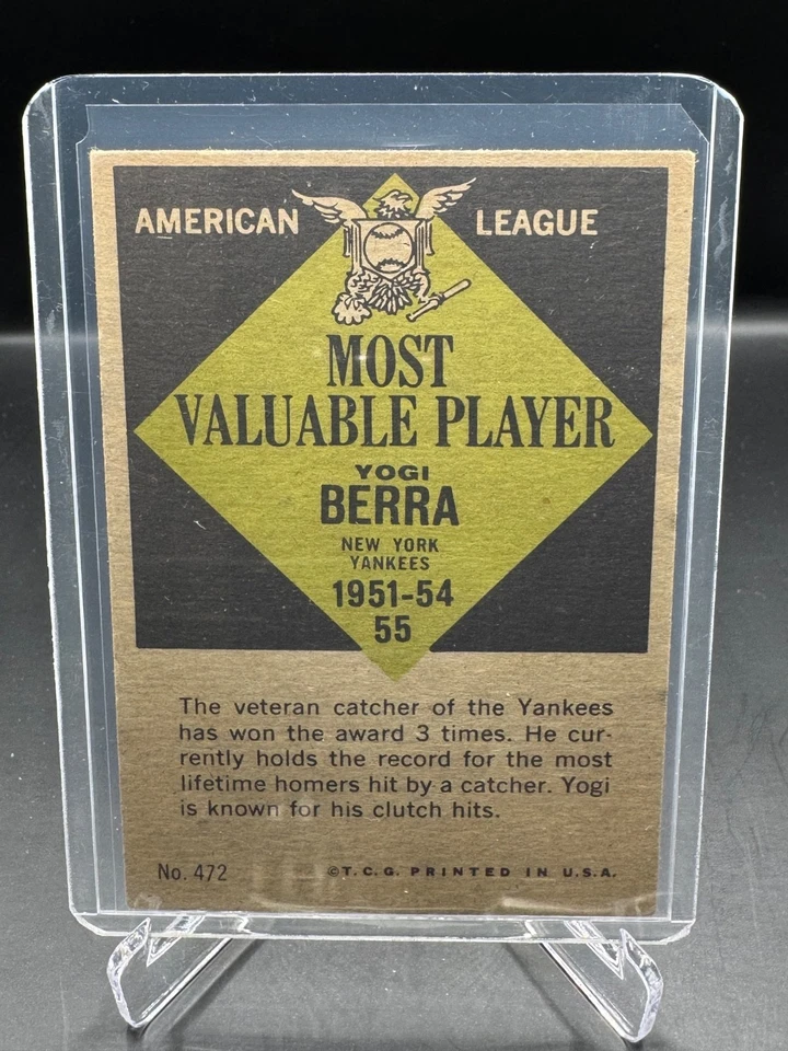 1961 TOPPS!  YOGI BERRA!  MVP!  NEW YORK YANKEES!  #472  EX-EXMINT! - Image 2 of 2