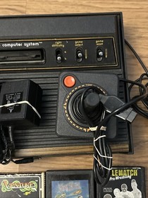 Atari 2600 Woodgrain 6 Switch Console W/ Power 25 Rare Games Remotes Tested