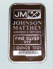 JM Johnson Matthey Vintage Silver Bar 1 OZ Troy Ounce .999 Bullion B998136
