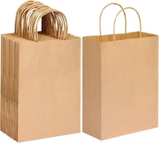 Moretoes 35pcs Gift Paper Bags with Handles, 7.1x3.6x9.3in, Brown Bulk 