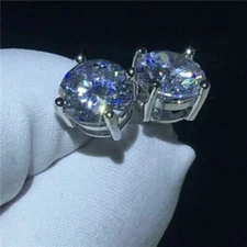 2Ct Lab Created Diamond 14K White Gold Plated Solitaire Stud Earrings Push Back