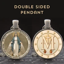 Miraculous Medal Virgin Mary Necklace Reversible Pendant Catholic Jewelry Gifts