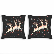 Set of 2 Christmas Throw Pillow Covers 18x18in - Stylish Reindeer Design