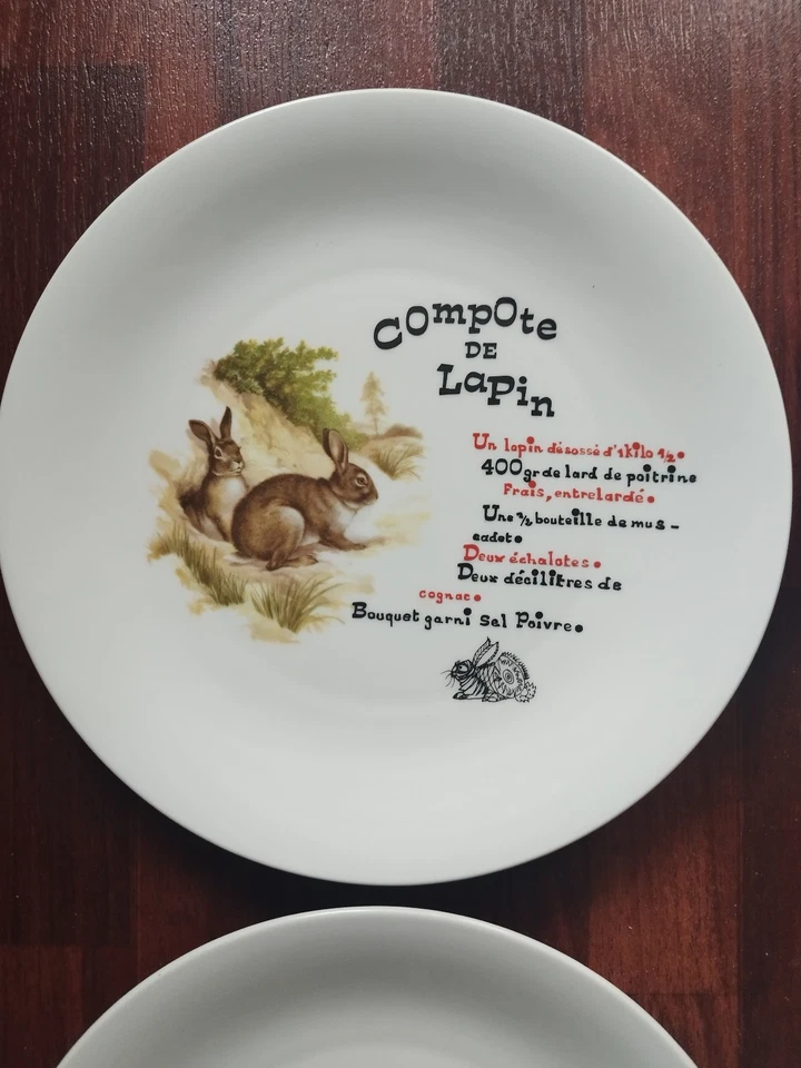 Lot 5 assiettes porcelaine Mehun/Yevre L'HIRONDELLE recettes chasse gibier pâtés - Photo 2/4