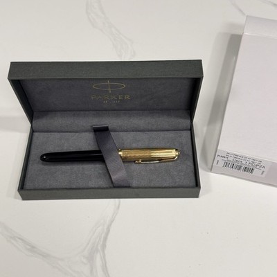 Parker 51 Premium Fountain Pen 2021 Reissue Black Gold Trim 18k Fine Nib - Box