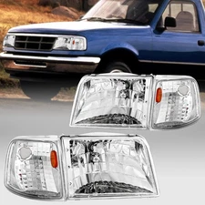 Chrome For 1993-1997 Ranger Headlights Factory Style Lamps Pair Replacement