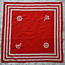 SCARF VINTAGE AUTHENTIC NAUTICAL ART ANCHORS ROOLS FRAME RED COTTON 27" SQUARE