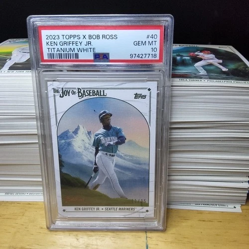 2023 Topps x Bob Ross Joy of Baseball Ken Griffey Jr Titanium White /35 PSA 10