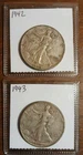 2 Walking Liberty 1/2 Dollars 1942 & 1943 90% Silver Constitutional Junk $1 FV