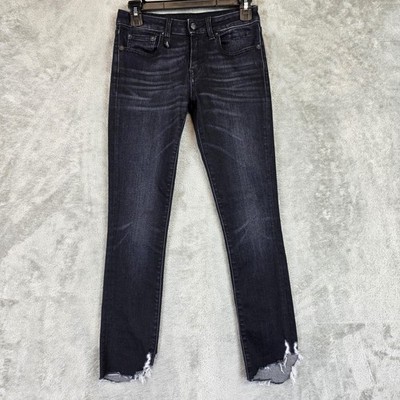 R13 Kate Skinny Long Jeans Womens 25 Blue Dark Wash Mid Rise Raw Hem Stretch
