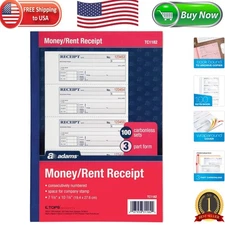 Efficient Money and Rent Receipt Book, Carbonless, Personalization Space, 7-5/8"