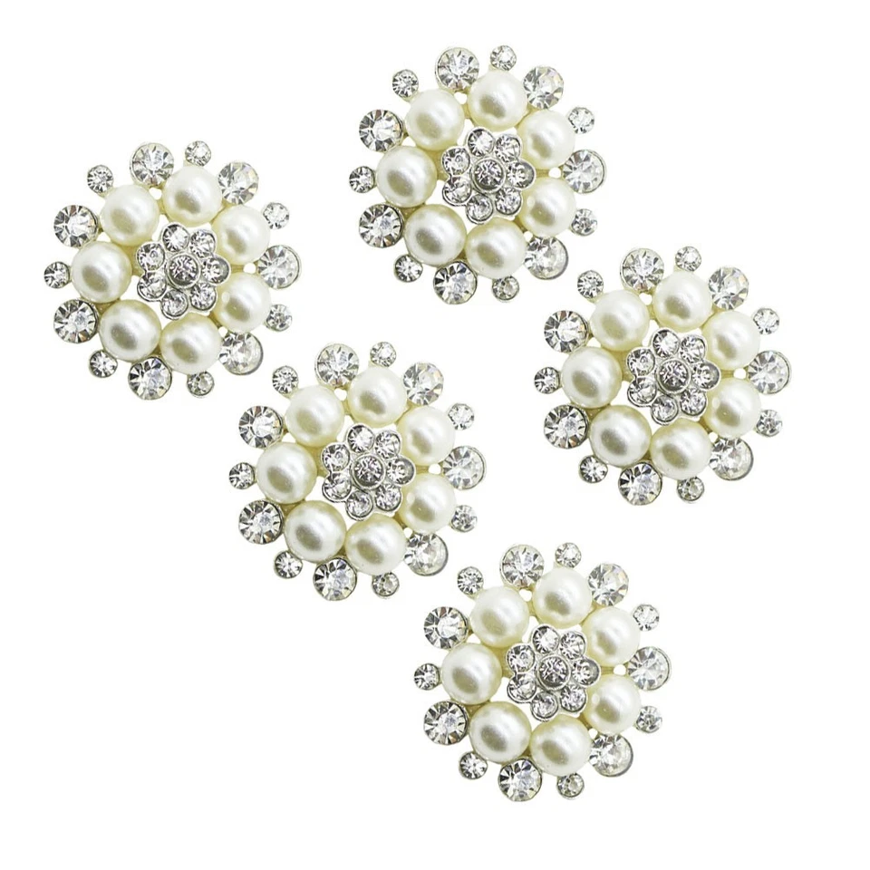  5 Pcs Sewing Buttons Craft Embellishments Pearl Rhinestone Buckle - Image 3 of 4