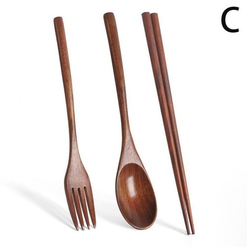 Japanese Vintage Wooden Chopsticks Spoon Fork Tableware Gift Kitch 3pcs Set BEST - Bild 6 von 9