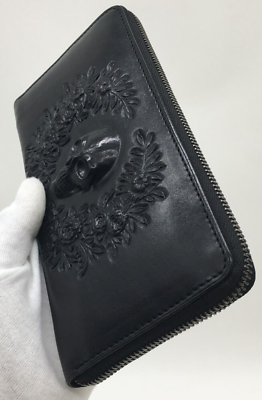 Skull & Rose Black Leather Art Wallet VANITAS Made in Japan