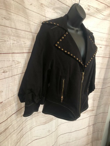Hot in Hollywood Women’s Jacket Black Studs Trim Collar Size S Small - Picture 3 of 6