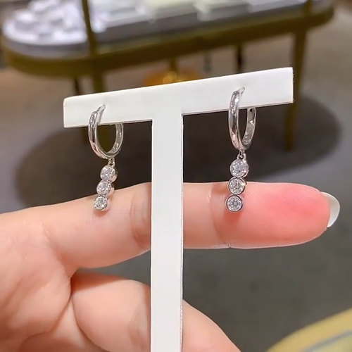 D VVS1 3mm Real Round Moissanite Drop Dangle Earrings 925 Sterling Silver GRA - Video 1 of 1