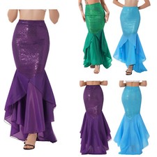 Mujeres Falda Cola de Sirena Disfraz Lentejuelas Maxi Falda Halloween Fiesta Juegos con disfraces Vestido
