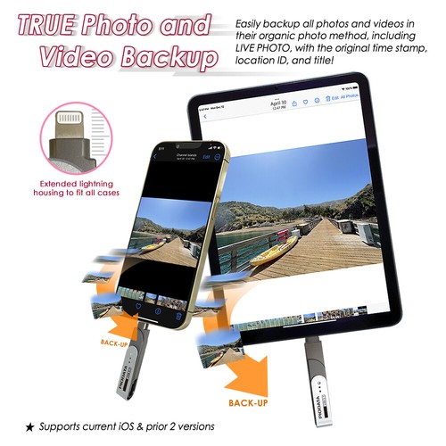 iXflash MFi 1 To iPhone iPad clé flash clé photo stockage Lightning USB-C - Photo 4/6