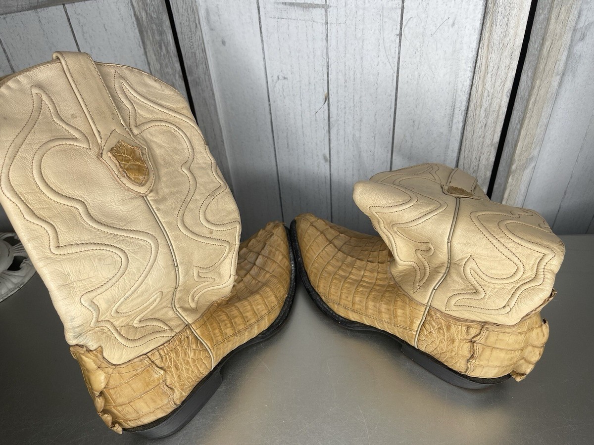 Wild West Western Boots Tan Cream Exotic Gator Croc Men display picture 1