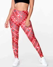 Zumba Peace Joy Zumba High Waisted Ankle Leggings ~ Red Holiday ~ XS & XXL ~New