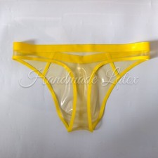 Men's Latex Briefs Bulge Enhanced Rubber Thong with Trims Shorts Handmade