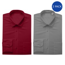 Men's Boltini Italy Long Sleeve Cotton Blend Dress Shirt 2 PK Grey Burgundy