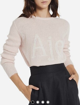 Aje Women's Lennie Pink Logo Knit Soft Alpaca Wool Pullover