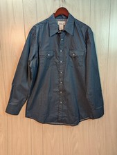 Wrangler Wrancher Mens Pearl Snap Shirt Blue Print Long Sleeve Western Sz XL