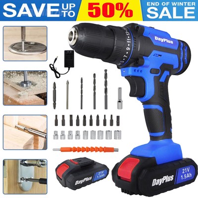 Cordless Combi Power Drill Rechargeable Battery Electric Screwdriver Bits Tool