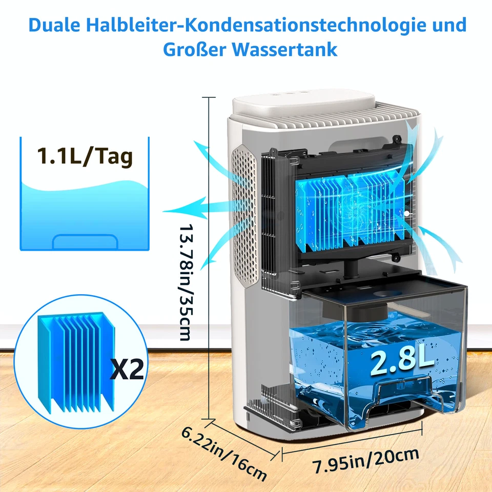 Luftentfeuchter Elektrisch 2800ml Raumentfeuchter 50m² Luftentfeuchtungsgerät - Bild 4 von 4