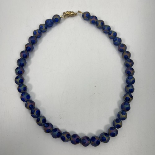 Necklace Rainbow Electroplate Faceted Blue Glass Round 14”