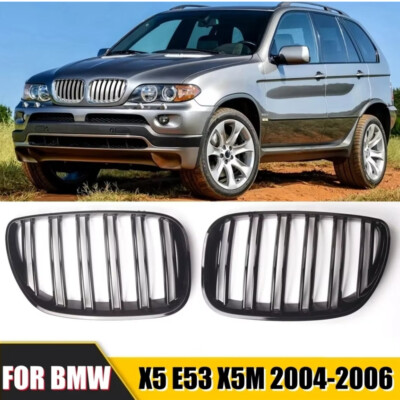 Fit BMW X5 E53 2004 2005 2006 Gloss Black Front Kidney Grille Grill Double Line