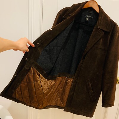 J CREW Suede Leather Jacket Lined Coat Button Down Wool J CREW Suede Leather Jacket Lined Coat Button Down Wool
