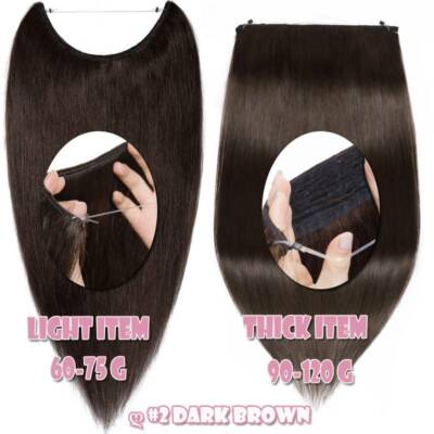 US Hidden Wire in Remy Human Hair Extensions LONG Bands Curly Straight NO Clip