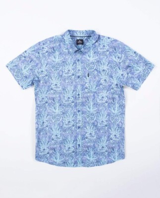 Rip Curl Men Pineapple Pattern Washed Beach Party Woven Shirt, Blue, Sz XL