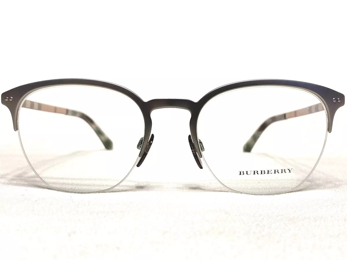 NEW Burberry B1327 1273 Mens Gunmetal Round Half Rim Eyeglasses Frames 53 20 145