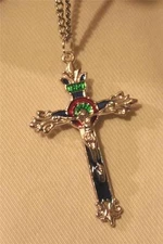 Handsome Red Green & Blue Finish Fleur de Lis Crucifix Cross Pendant Necklace