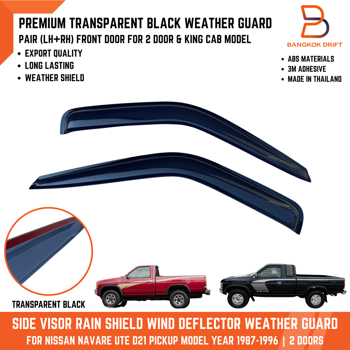 Transparent Black Window Vent Visors for Nissan Hardbody Pickup