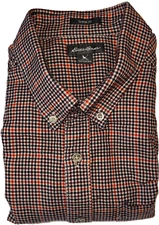 Eddie Bauer Men's Long Sleeve Flannel Large Tall Red Houndstooth Oxford Collar