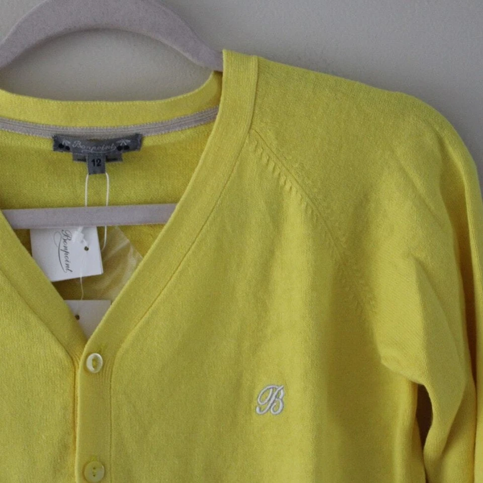 Nuevo con etiquetas Cárdigan Suéter Bonpoint Boys Manga Larga Mezcla de Lino Amarillo 12  Foto 2 de 4
