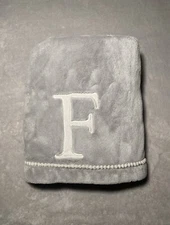 Levtex Monogrammed Baby Blanket Letter F Gray Soft Plush Fleece Lovey 30"x40"