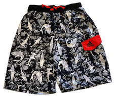 adidas Swim Trunks Boys Large Lined Black Sharks Board Shorts Beach Pool Cruise